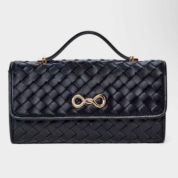 a new day Handbags - A New Day Black Faux Leather Woven Clutch - NWT